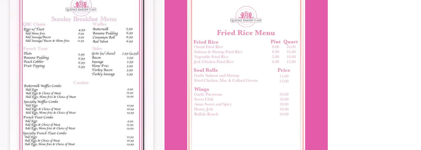 Queenz Bakery Cafe Menu