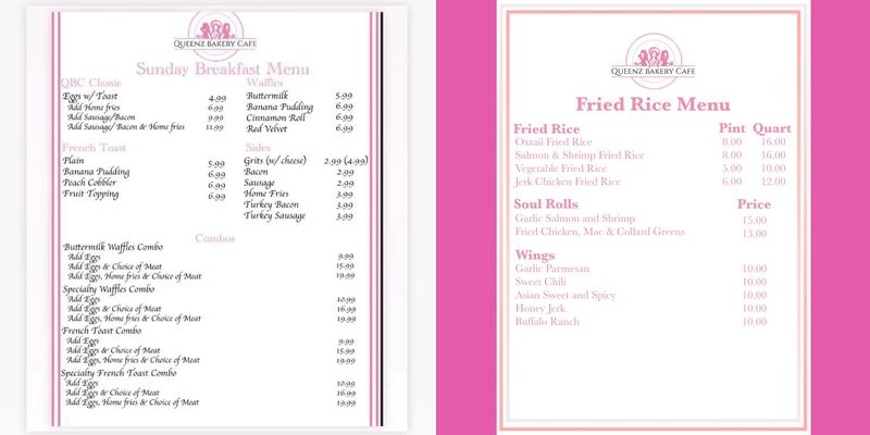 Queenz Bakery Cafe Menu