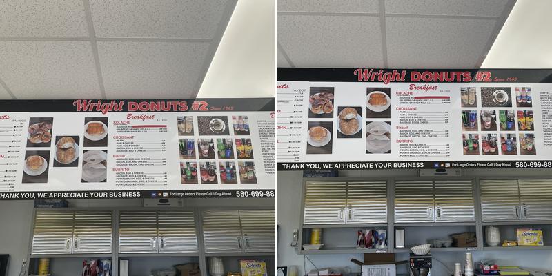Wright Donuts #2 Menu