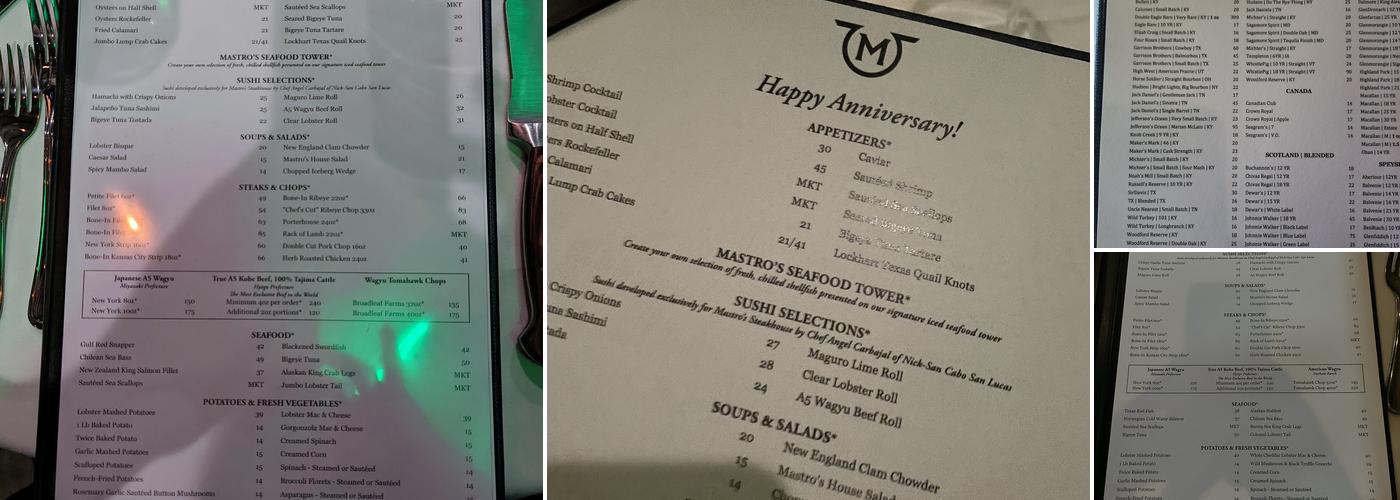 Mastro's Ocean Club Menu