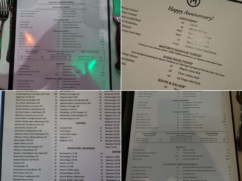Mastro's Ocean Club Menu