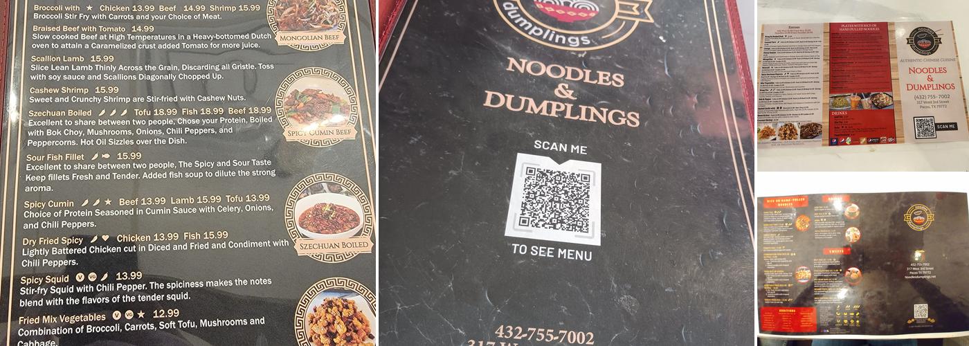 Noodles and dumplings pecos Menu