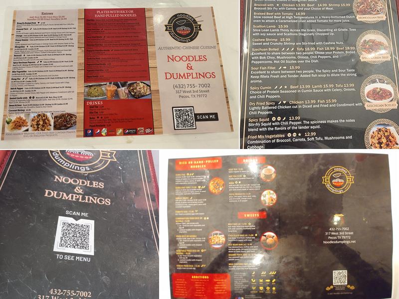 Noodles and dumplings pecos Menu