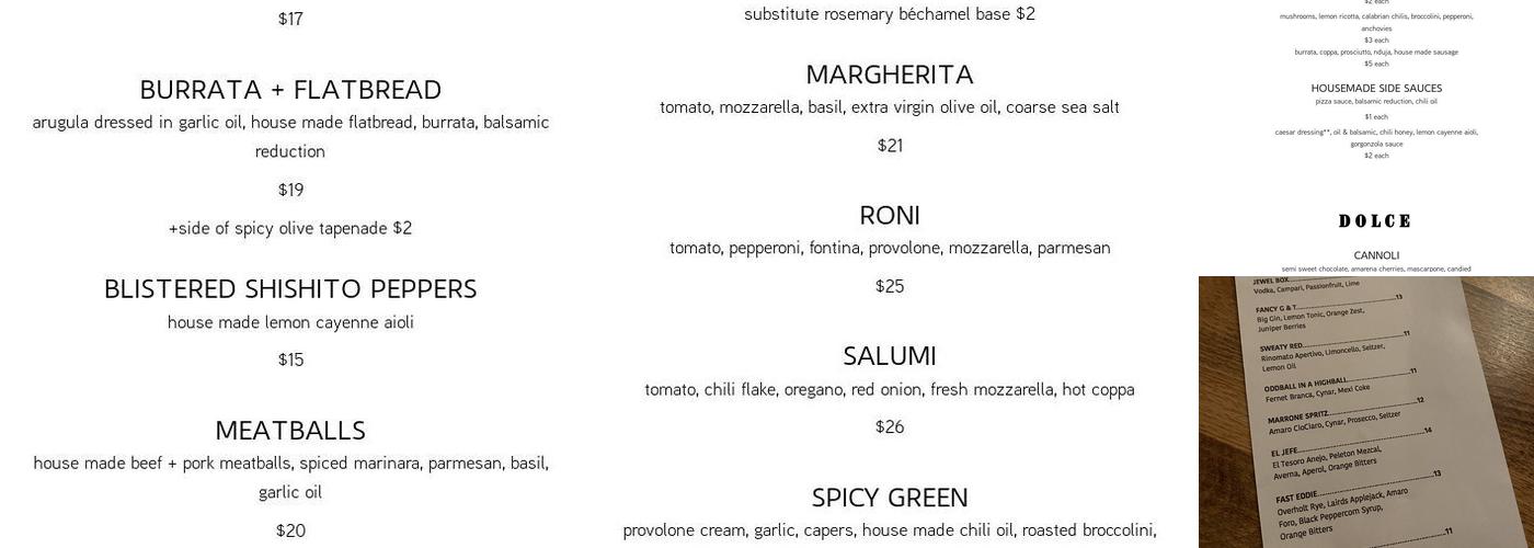 Bar Rosa Menu