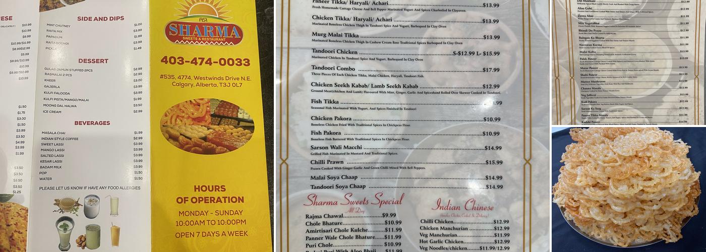 Sharma Sweets & Restaurant Menu