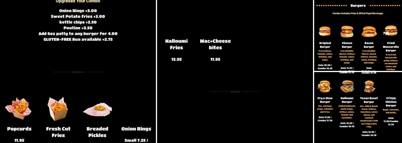All Out Burger Menu