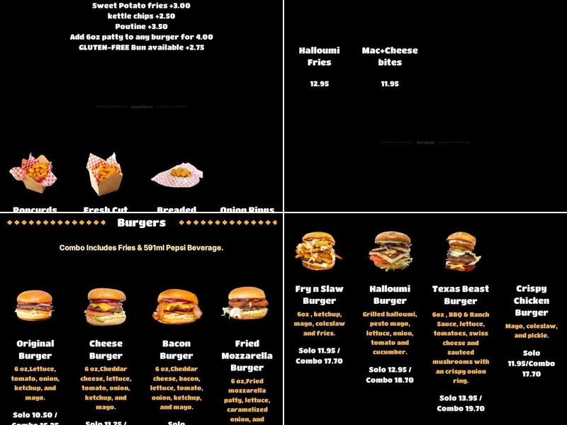 All Out Burger Menu