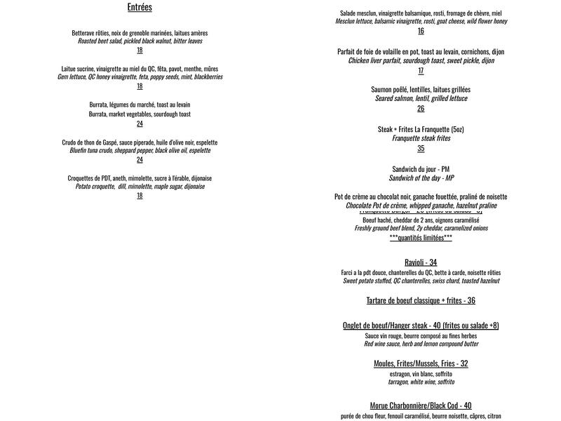 Bistro La Franquette Menu