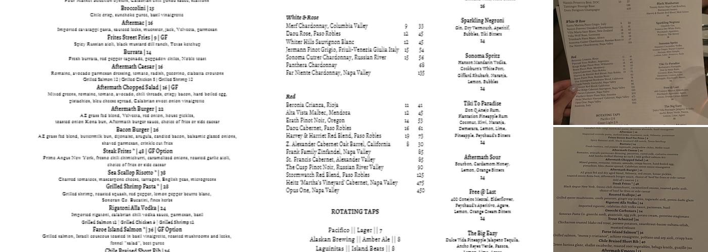 Aftermath Restaurant Menu