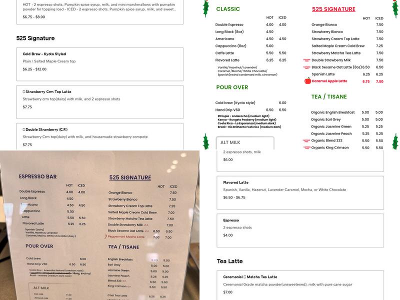 525 COFFEE CO. Menu