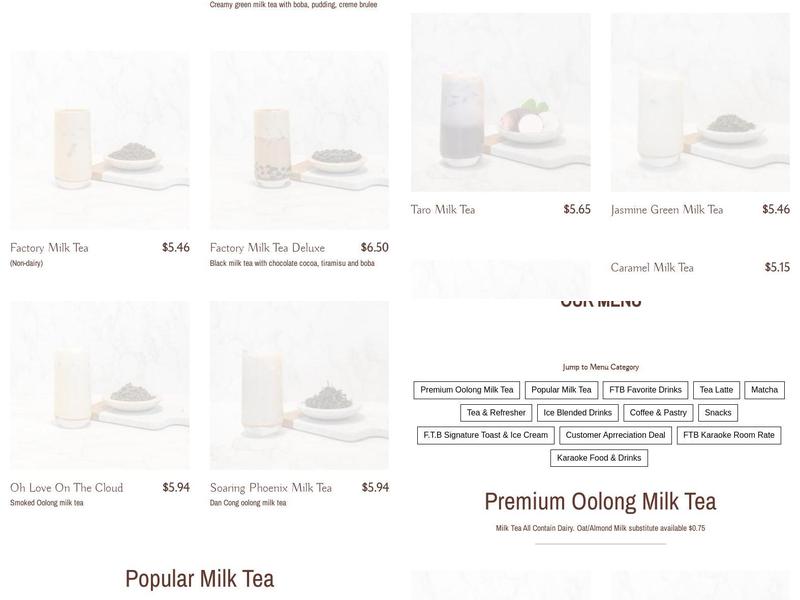 FACTORY TEA BAR Menu