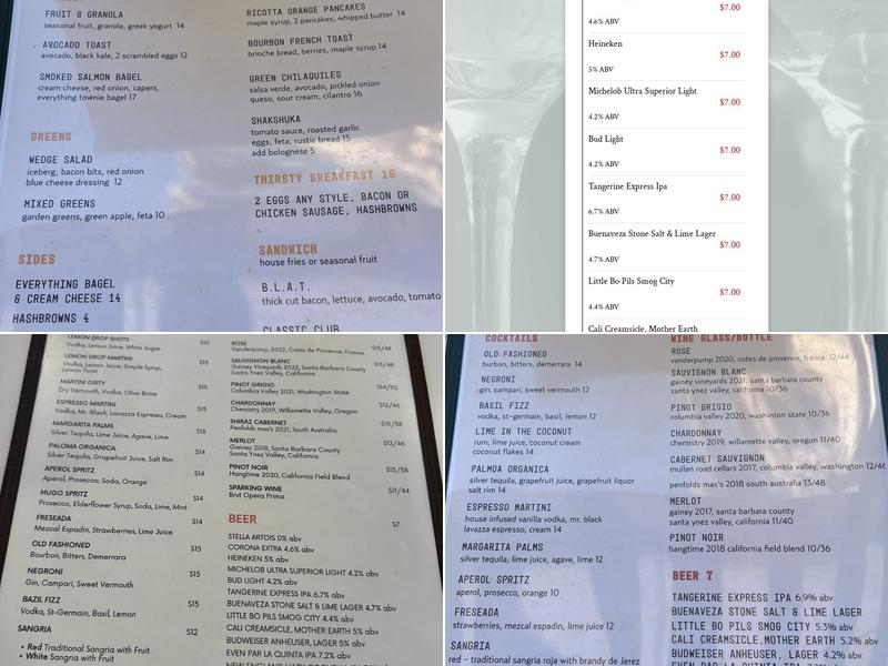 The Thirsty Palms Menu