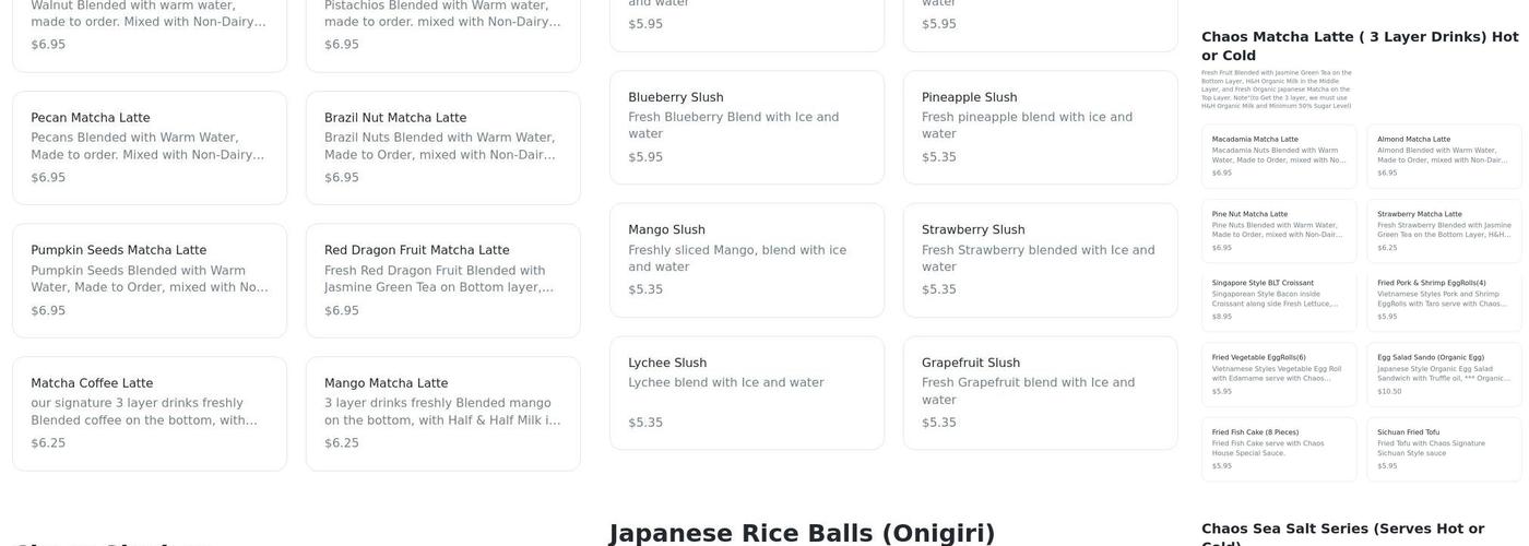 Chaos bubble shoppe Menu