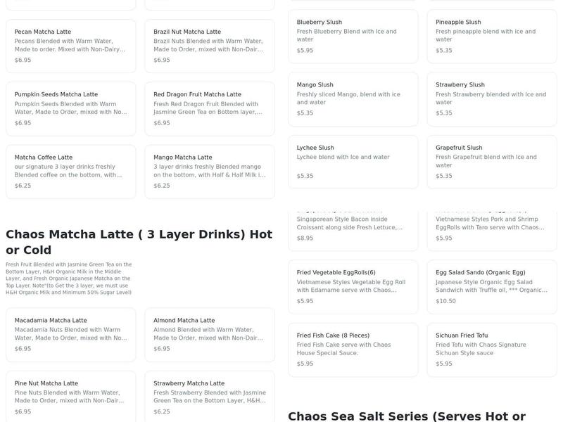 Chaos bubble shoppe Menu