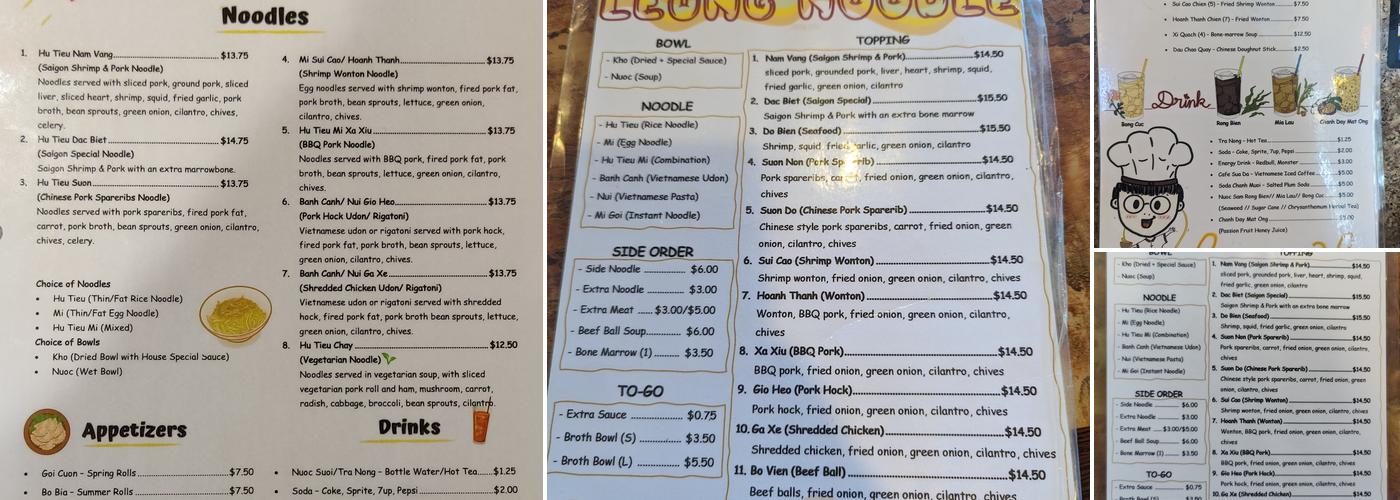 Leung Noodle Menu