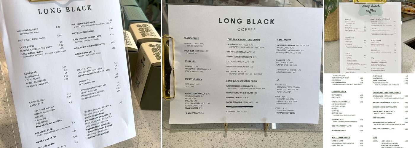 Long Black Coffee Menu