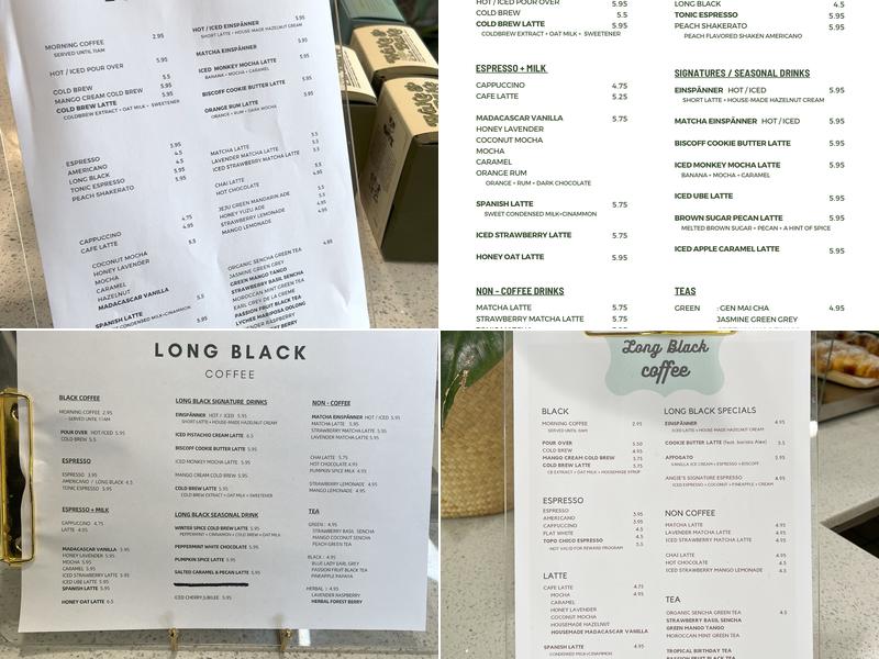 Long Black Coffee Menu