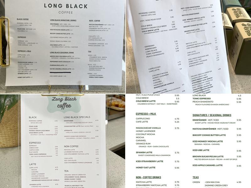 Long Black Coffee Menu