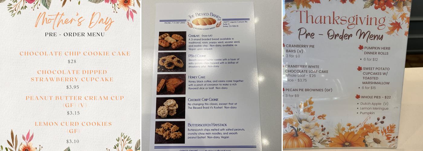 The Blessed Braid Menu