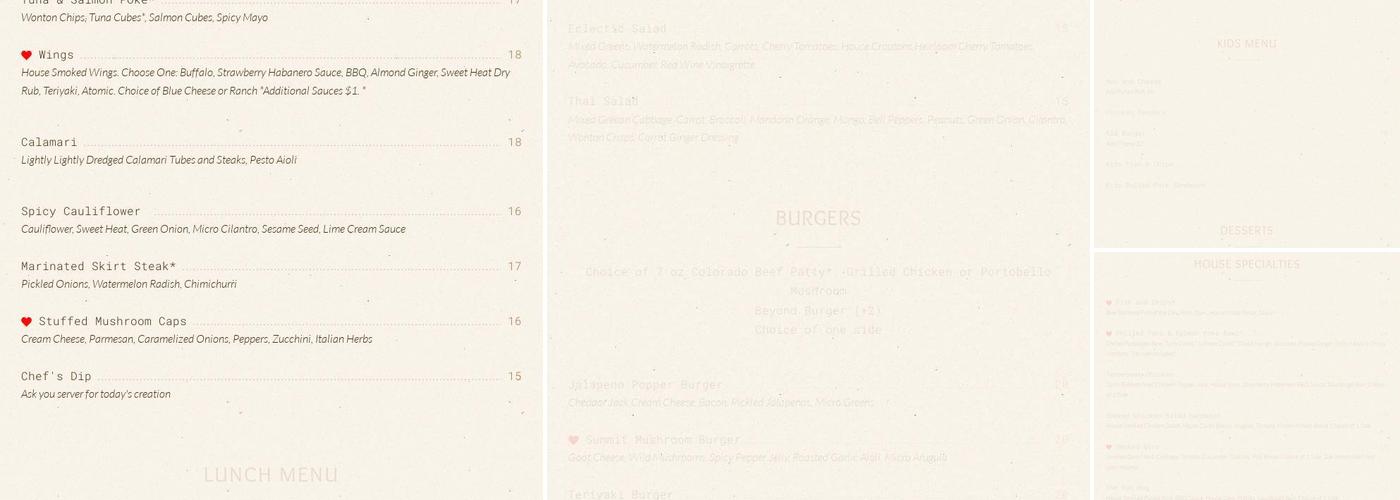 Eclectic Bar and Grill Menu