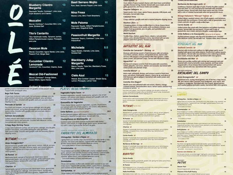 Molé Restaurant Menu