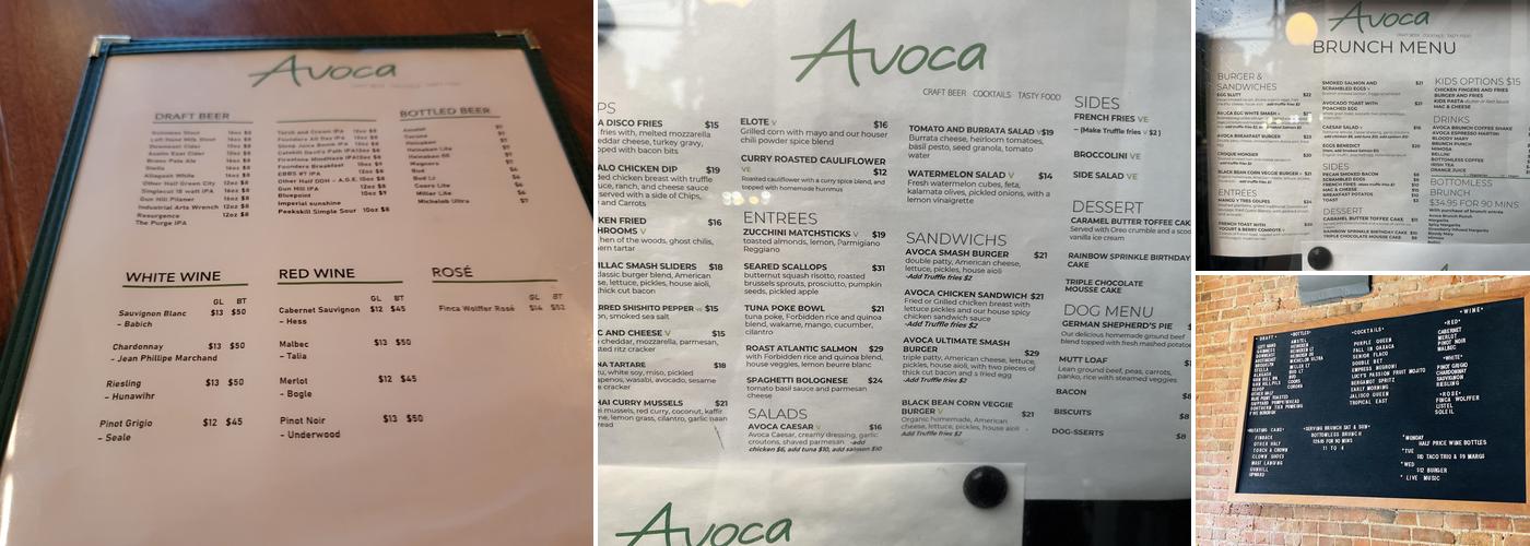 Avoca Menu