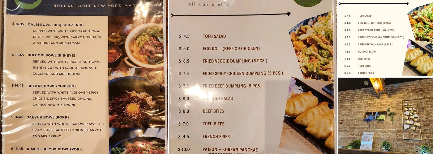 Bulbap Grill Manhattan Menu