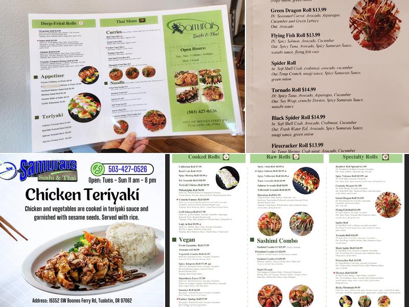 Samurais Sushi & Thai Menu