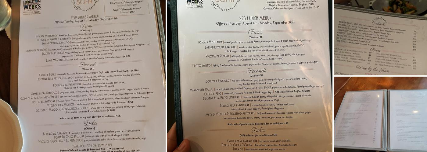 Trattoria Sofia Menu