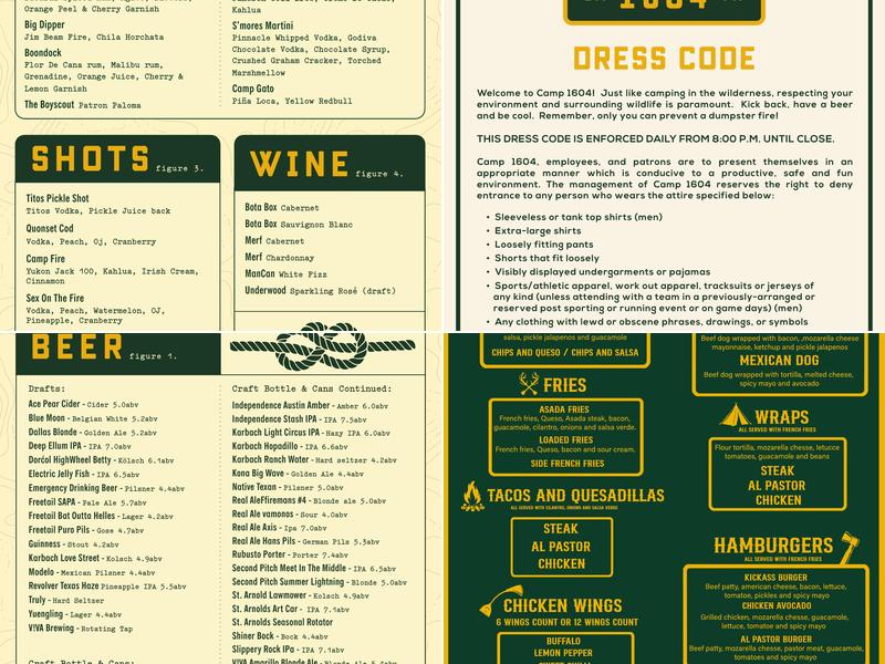 Camp 1604 Menu