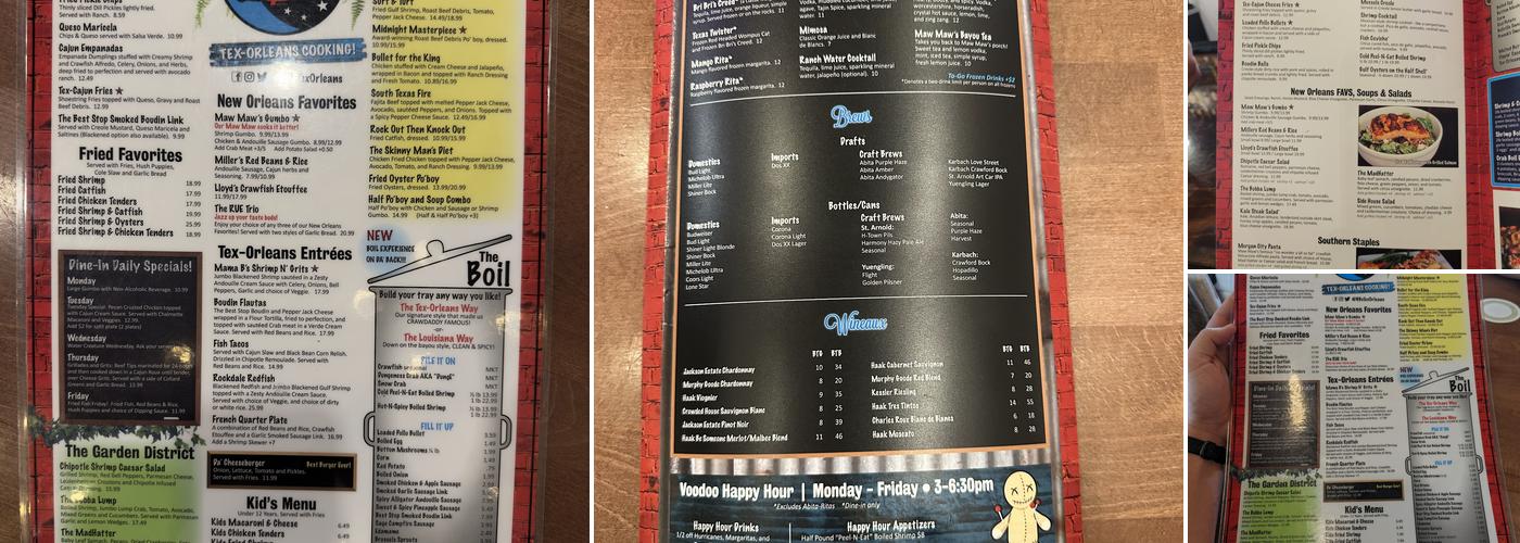BB's Tex-Orleans Menu