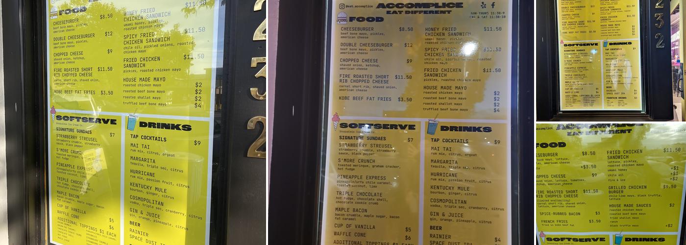 Accomplice Menu
