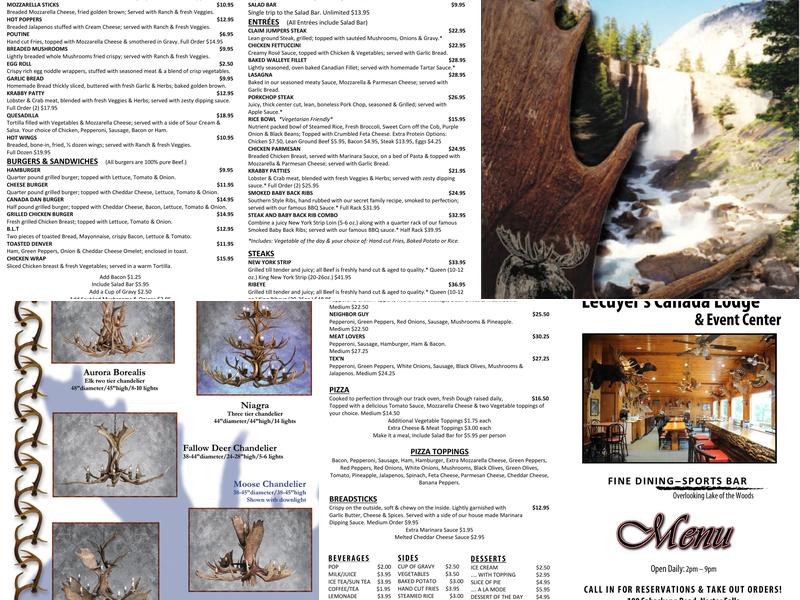 Lecuyer's Canada Lodge Menu