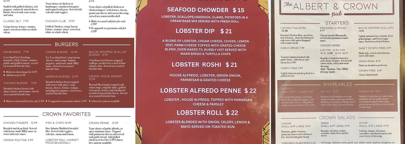 The Albert & Crown Pub Menu