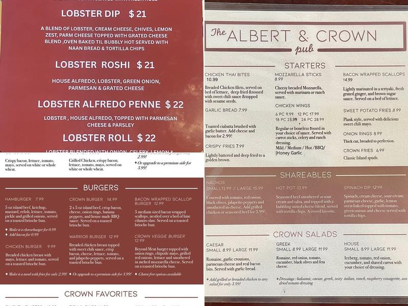The Albert & Crown Pub Menu