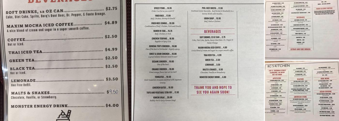 KC’s Kitchen Menu