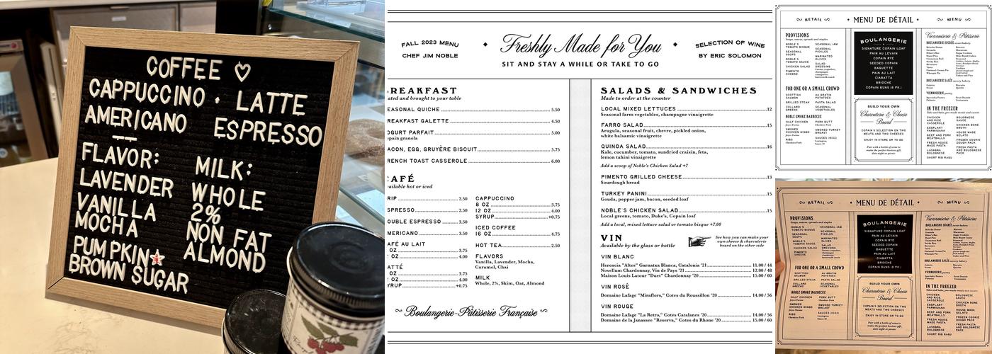 Copain Bakery & Provisions Menu