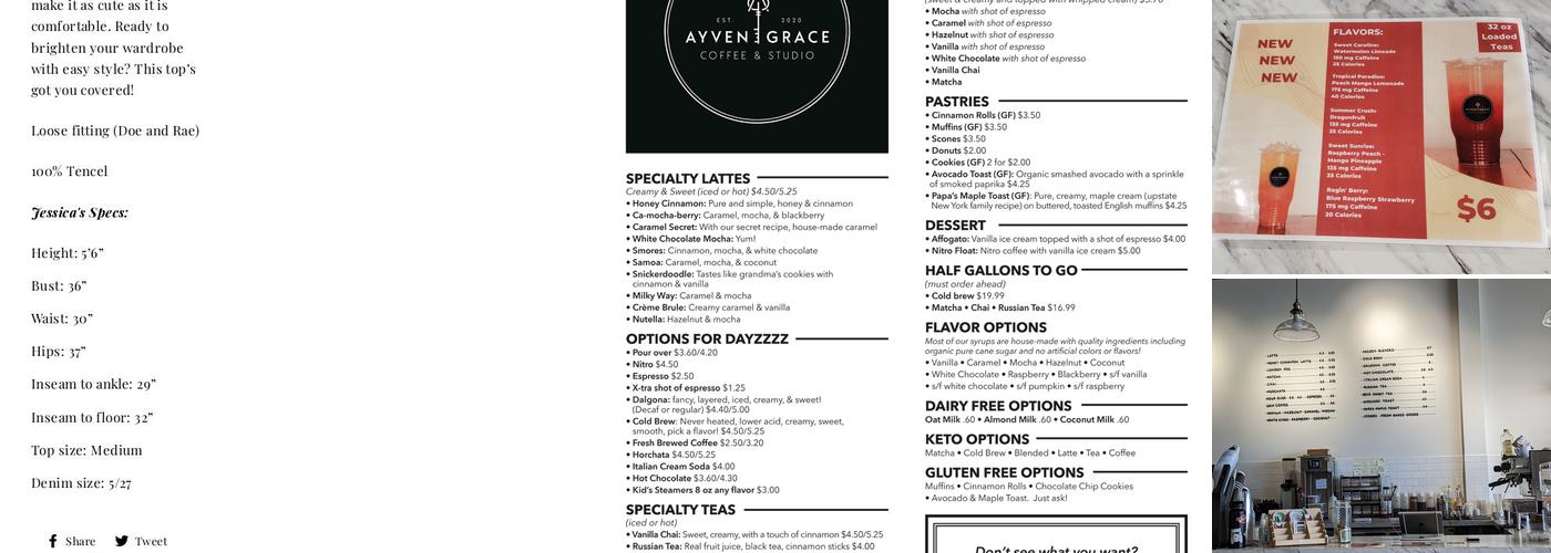 Ayven Grace Coffee & Studio Menu