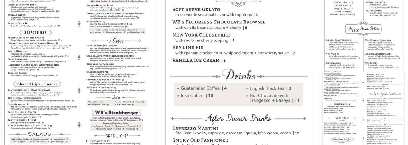 Will's + Bill's Brewery and Restaurant Menu