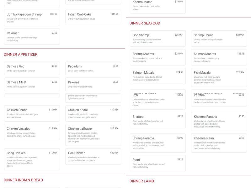 Jaipur Indian Restaurant - Dundee Menu