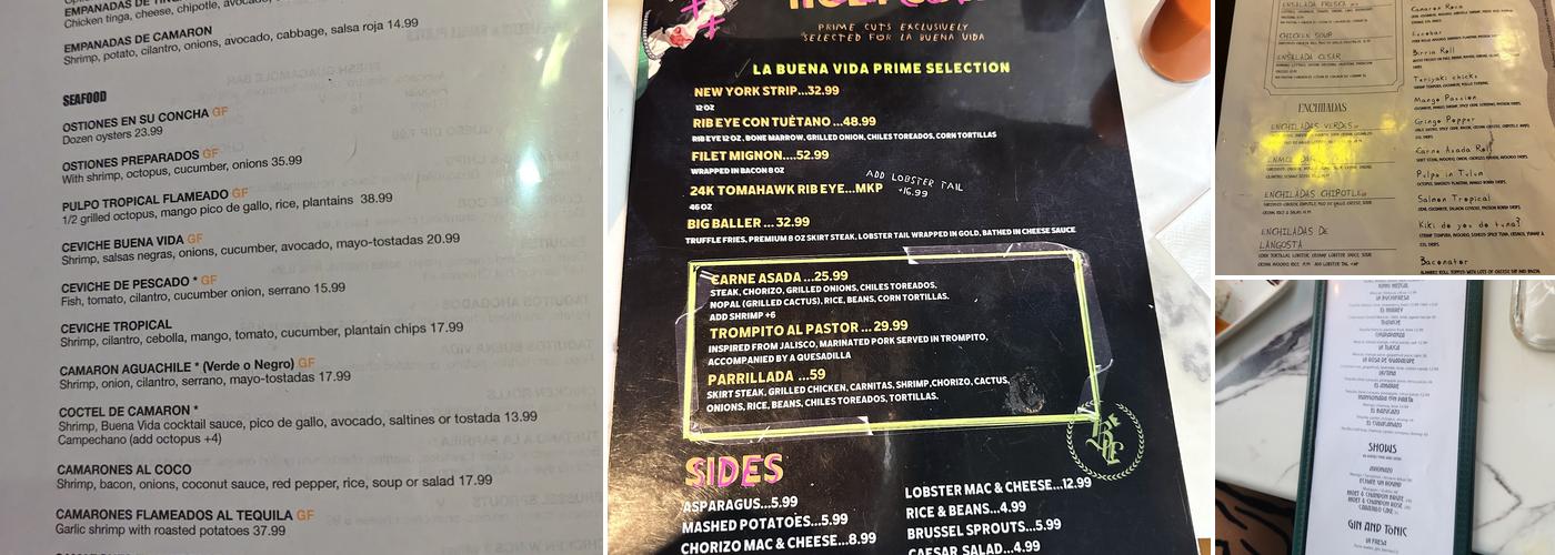 La Buena Vida Menu