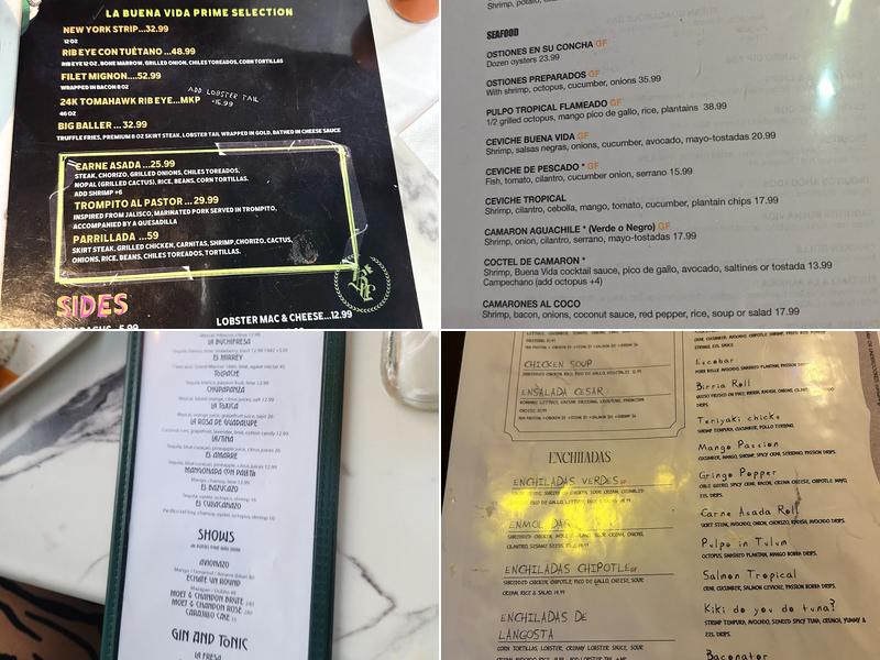 La Buena Vida Menu