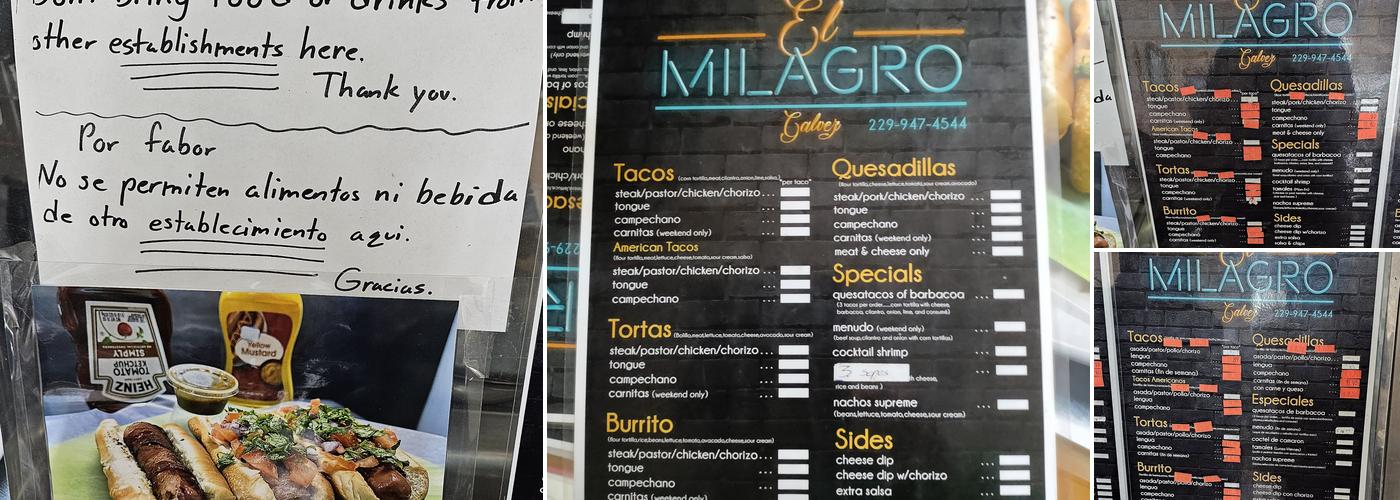 El Milagro Menu