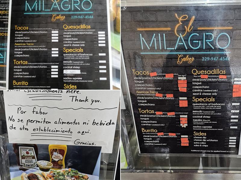 El Milagro Menu