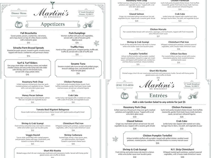 Martini’s on Broadway Menu