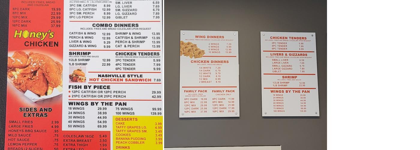 Honeys Chicken Menu