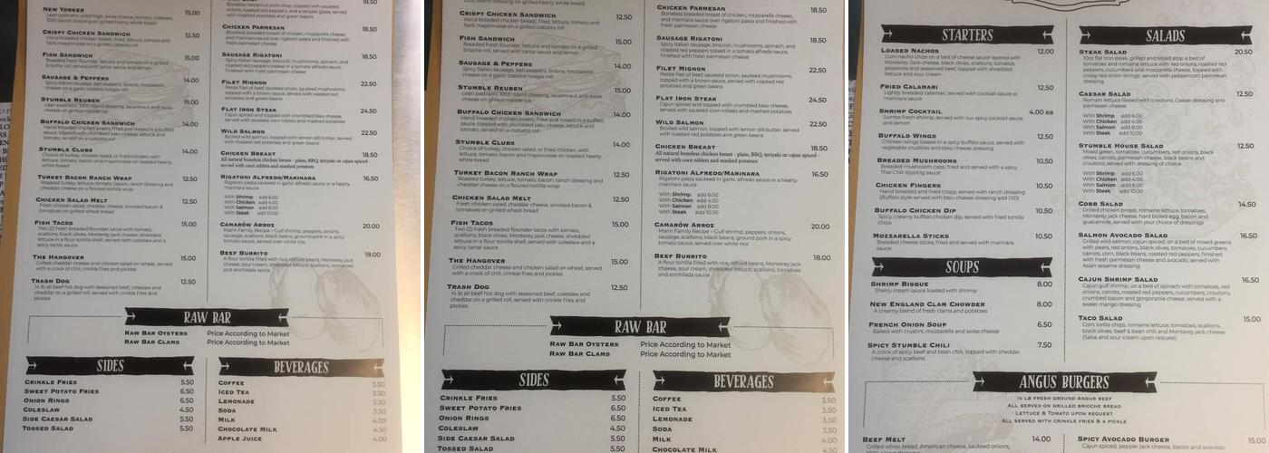 The Stumble Inne Menu