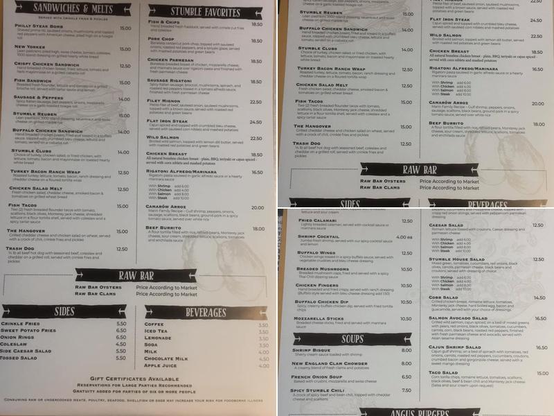 The Stumble Inne Menu