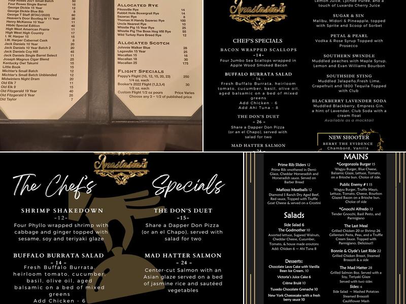 ANASTASIA'S SPEAKEASY Menu