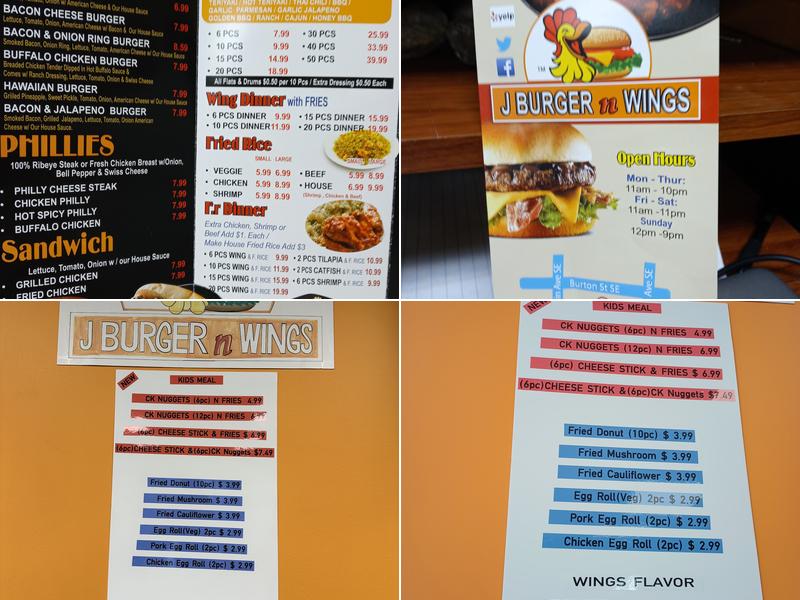 J Burger n Wings Menu
